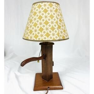 Vintage Wooden Water Pump Table Accent Lamp w/ Clip On Shade Cottage Grannychic